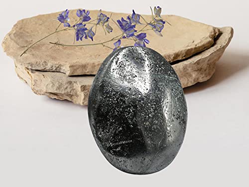 Image of Crystal Heaven Certified Hematite Crystal Palm Pebbles Stones For Anxiety Stress Relief Massage - Aaa Grade Original Healing Gemstone Agate Palm Stone For Yoga Meditation Spiritual Reiki Feng Shui