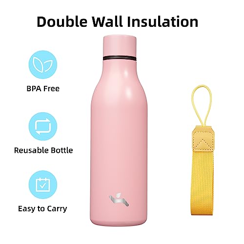 Image of Konokyo Insulated Water Bottle with Strap,18 oz Double Wall Stainless Steel Vacuum Bottles Metal Water Flask,Light Pink
