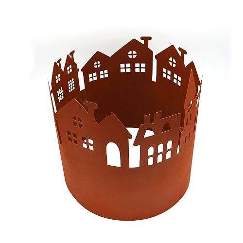 UNUS Rasenkante aus Metall in Edelrost-Optik, Motiv: Häuser, Rund, 90cm x ⌀ 28cm, 28,5cm hoch, Beeteinfassung, Rasenkantenband, zur Beetbegrenzung