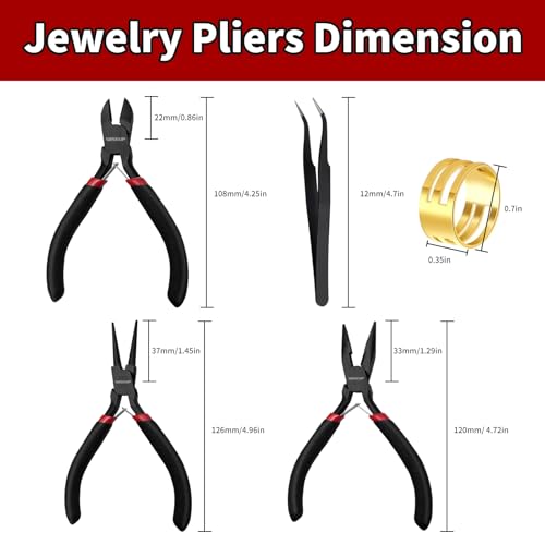 WISEUP Schmuckzangen-Set – Nadel-/Kettennase, runde Nase und Drahtschneider für Schmuck, DIY, Handwerk, Reparatur und Drahtwickeln, 3-teilig