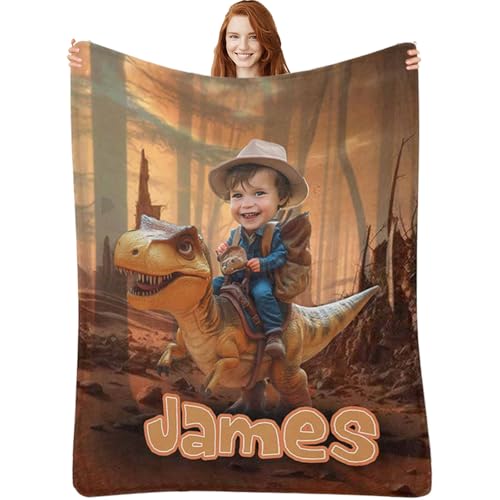 Personalized Dinosaur Blanket for Baby Boys, Custom Baby Blanket with Photo and Name, Personalized Dino Throw Blanket for Kids Newborn Toddlers, Dinosaur Gifts for Boys Teens Christmas Birthday Gifts -  Artsadd
