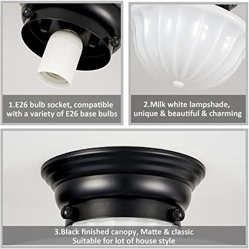 youngrender Black Schoolhouse Light Fixture Ceiling, 9 Inch Hallway Semi Flush Mount Ceiling Lighting, White Milk Glass Ceiling Lights Mid Century for Bedroom, Kitchen, Entryway by youngrender - Image 5