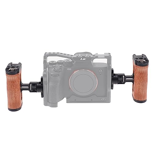 Image of Hersmay Wooden Side Handle Quick Release Camera Hand Grip with 1 /4 inch-20 Screws Stabilizer with ARRI-Style Mount Screw & Cold Shoe Mount for DSLR Mirrorless Video Camera Cage