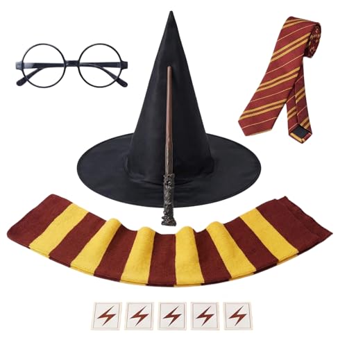 QAQ-COSPLAY Wizard Costume Accessories for Kids Teens - Wand Scarf Tie and Wizard Hat for Halloween Cosplay Party Supplies