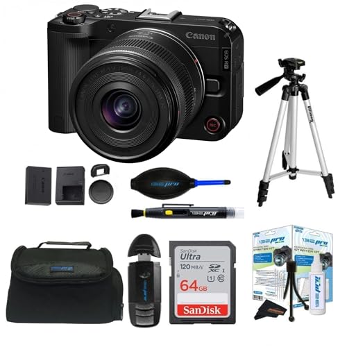 Image of Canon EOS R50 V with RF-S14-30mm F4-6.3 is STM PTZ Lens with Sunshine Photo Travel Bundle + Tripod, 64GB SD Card, Large Camera Bag + More (Renewed)