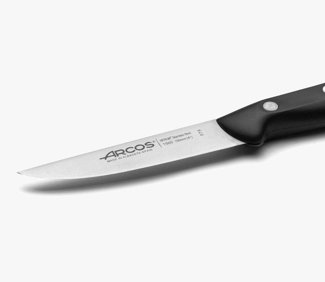 Arcos Vegatable Knife 4 Inch Stainless Steel. Professional Vegetable Knife for Peeling Fruits and Vegetables. Ergonomic Polyoxymethylene Handle and 100 mm Blade. Series Maitre. Color Black.