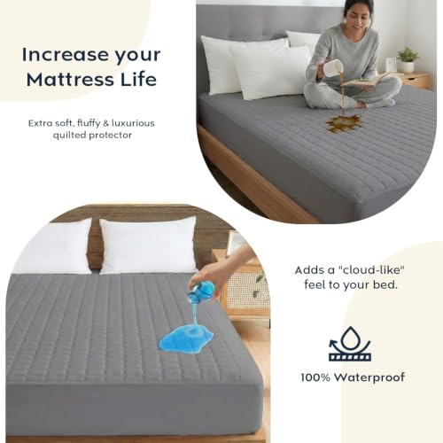 Image of AYKA Combo Pack Waterproof Mattress Protector & 2 Pillow Protectors | King 78x72 Inch | 100% Waterproof Box Quilted Bed Protector | Breathable, Noiseless Mattress & Pillow Covers | Grey