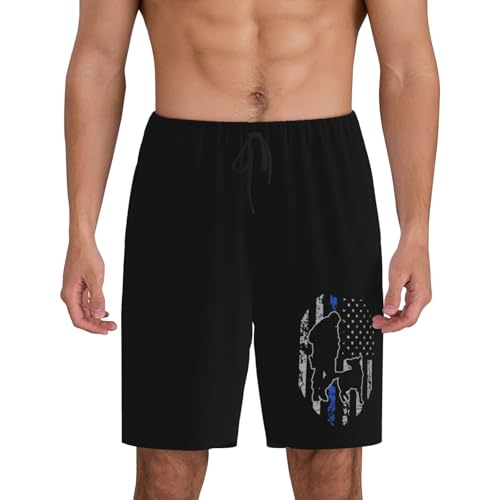 Police K-9 Thin Blue Line Pajama Shorts for Men, Men's Pajama Bottoms, Sleepwear for Summer