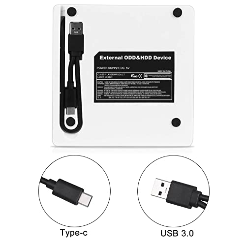 intendvision External CD DVD Drive Slim USB C Writer Portable Type C & USB 3.0 CD-RW DVD-R Combo Burner Player for Windows 11/10/8/7 PC Laptop Desktop Computer (White)