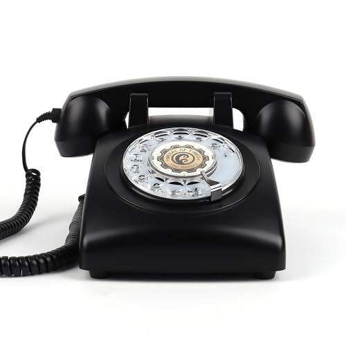 Mcheeta Retro Rotary Landline Phone, 1980s Vintage Telephone Landlines with redial function and Adjustable Ringer Volume, Retro Corded Phones with Mechanical Ringer for Home Office Desk, black