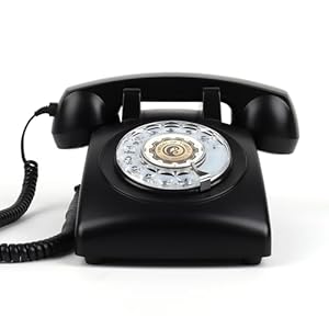 Retro Rotary Landline Phone, 1980s Vintage Telephone Landlines with redial function and Adjustable Ringer Volume, Retro Corded Phones with Mechanical Ringer for Home Office Desk, black
