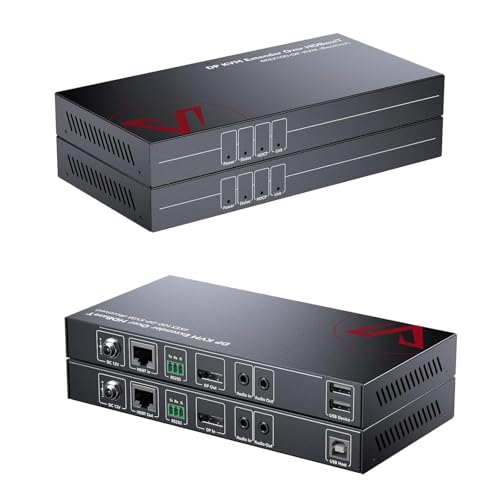 AV Access DisplayPort KVM Extender (HDBaseT) bis 100m, UHD 4K@30Hz DP KVM Extender, Bidirektionale RS232 und Einweg PoE, EDID Verwaltung, 2 Port USB 2.0, DP/Tastatur/Maus über Cat5e/6a Kabel