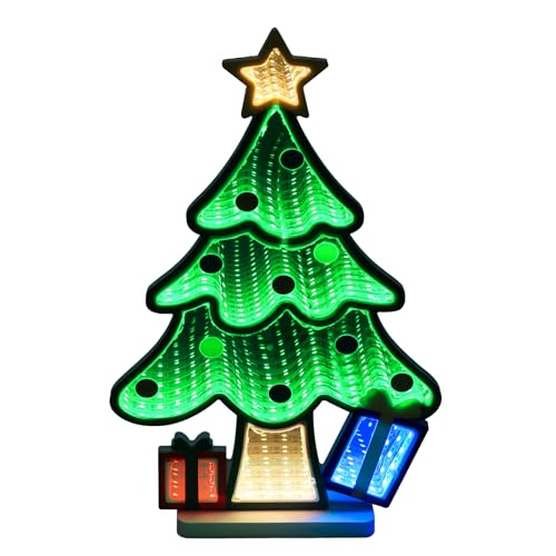 MEETYAMOR Christmas Decorations Indoor, Christmas Tree Infinity Mirror Tunnel Light - 3D Endless Extension LED Night Lamp, USB Powered Colorful Table Centerpiece for Bedroom, Living Room Home Decor