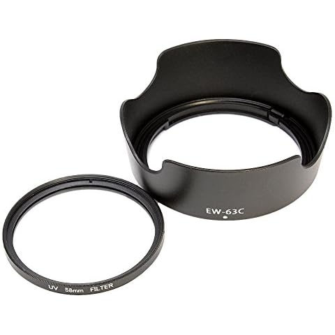 F-Foto EW6358SET Hood & Filter Set, Canon Lens Hood, EW-63C Compatible Hood and 58mm Lens Protection Filter Set, Black Cover