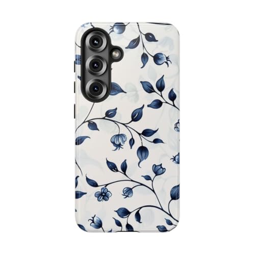 Coque Galaxy S25 motif floral bleu vigne protection rigide brillante
