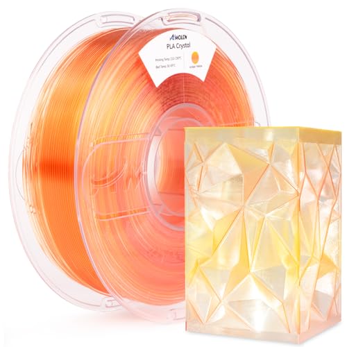Image of AMOLEN Translucent PLA Filament 1.75mm, Transparent 3D Printer Filament, Crystal PLA Amber Yellow, NO-Tangle & Low Warping, Spool 1KG, Dimensional Accuracy + /- 0.02 mm, Fits Most FDM 3D Printers