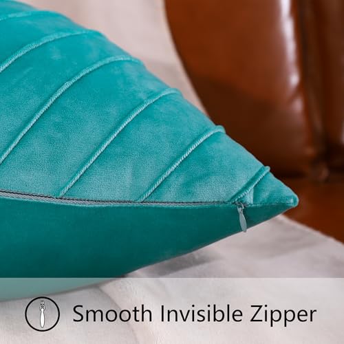 Image of Velvet Throw Pillow Covers 16x16 Pack of 2 Gold Decor Aqua Green