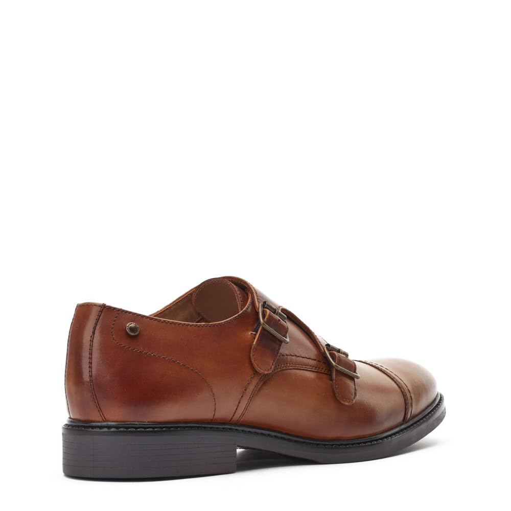 Base London Diablo Waxy Tan Leather Double Monk Strap Zapatos para hombre