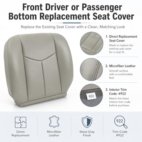 NLQR #922 Pewter Gray Driver & Passenger Side Bottom+Top Lean Back Replacement Seat Covers and Armrests Covers Fit for Chevy Silverado Tahoe Suburban Avalanche GMC Sierra Yukon XL 2003 2004 2005 2006 by NLQR - Image 2