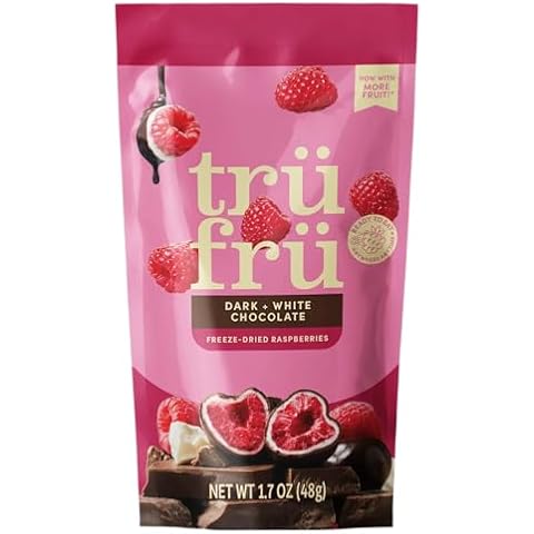 Tru Fru Freeze-Dried Raspberries in Dark & White Chocolate, 1.7 Ounce Bag Cover