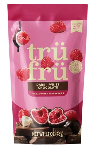 Tru Fru Freeze-Dried Raspberries in Dark & White Chocolate, 1.7 Ounce Bag