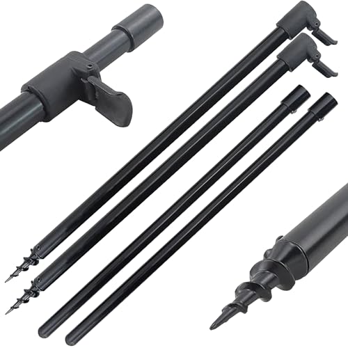 Hirisi Lot de 2 supports de canne à pêche réglables de 50 à 90 cm de longueur avec filetage et piquet de tarière comme support de canne à pêche Noir mat