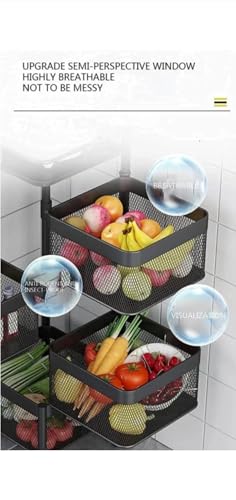 Image of Well Set Kitchen Trolley Square Onion Baskets for Storage, Kitchen Accessories Items and Vegetable Basket for Kitchen Organizer Items and Storage Portable with Wheels(Black,Layer-4)