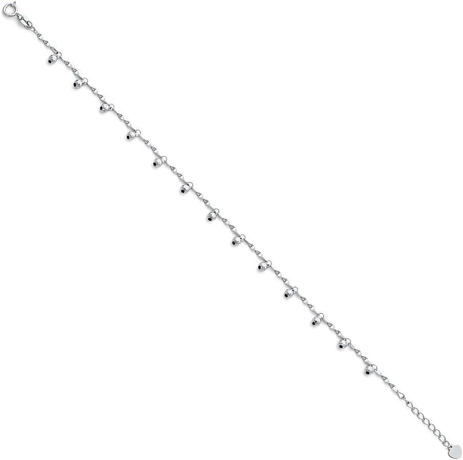 14k White Gold Anklet with Spring Ring Clasp - 9+1"