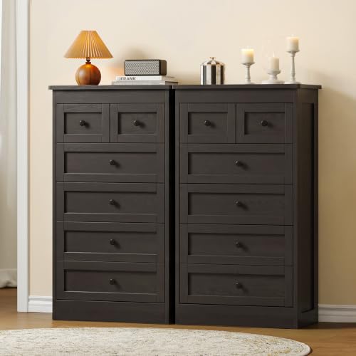 Tall 6 Drawer Dresser for Bedroom, Black Modern 43.3'' Tall Wood…