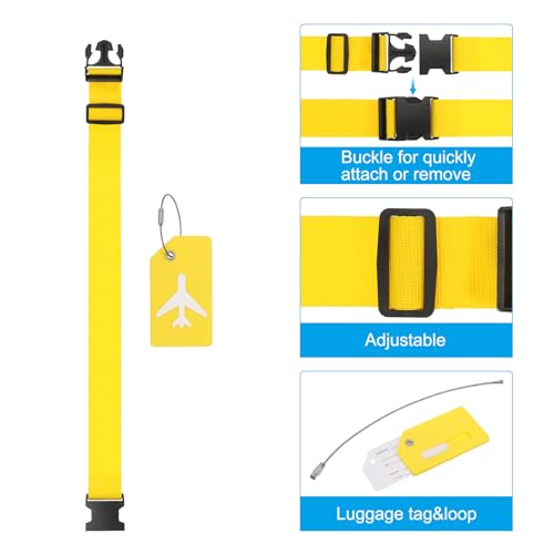 Image of PATIKIL Luggage Strap with Luggage Tag and Loop 78 inchx2 inch, 3 Set Adjustable Suitcase Belt for Travel Packing Bag Closure Identify, Yellow