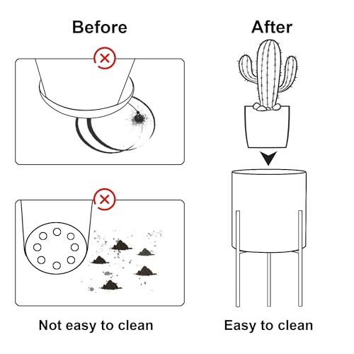 ARNIS Plants Pots with Stand,Set of 2 Flower Pots, Unique Mid Century Decorative Metal Flower Pots with Drainage,10.5&12.25 Inch, Grey and White