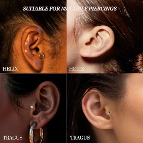 Image of Titanium G23 Internally Threaded CZ Earring - High Polish 16G for Ear, Helix, Tragus, Nose & Lip - Hypoallergenic 4 mm Flat Back with Clear, Pink, Black tops in 7mm and 8mm Length - SOLD AS ONE PIECE