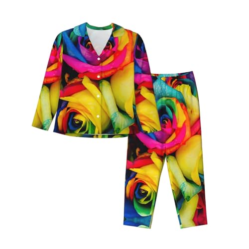 Pyjama 2 pièces confortable avec manches longues et imprimé arc-en-ciel