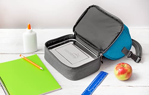 Lunchbots Duplex Insulated Lunch Bag - Dual Section Design Fits Uno, Duo, Trio, Quad, Rounds, Bento Cinco Perfectly - Roomy Thermal Lunch Bag - Aqua #TOP2