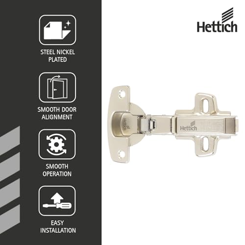 Image of Hettich Sensys 8631i Soft Close 9.5 Crank Thick Door Hinge with Mounting Plate | Nickel Plated | for 15-32mm Doors | Screw-On Overlay | 1 Year Surface Warranty | Pack of 1 (2 Hinges)