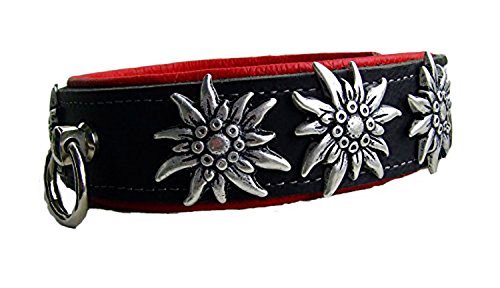 Hunde Halsband Leder Halsband 2 Farbig schwarz-rot 4 cm breit für Halsumfang 36-38 cm Edelweiß