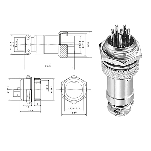 Aiqeer 5 Stück 6-Polig GX16 Aviation Stecker, 16 mm Gewinde Metall Luftfahrt Kabelverbinder, 5A Männlich Weiblich Luftfahrt Stecker Steckdose Kit, mit Gummikappe
