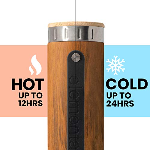 Elemental Iconic Stainless Steel Water Bottle Infuser, 20Oz Triple Wall Vacuum Insulated Water Bottle, Reusable Fruit & Tea Infuser Thermal Bottle With Internal Strainer And Bamboo Lid - Teak Wood #TOP3