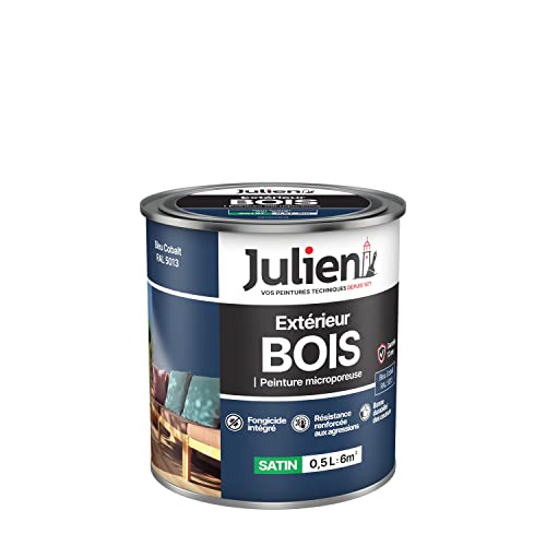 Julien - Pintura de madera microporosa exterior satinado – Puertas, ventanas, portales, muebles de jardín – Azul cobalto 0,5 L