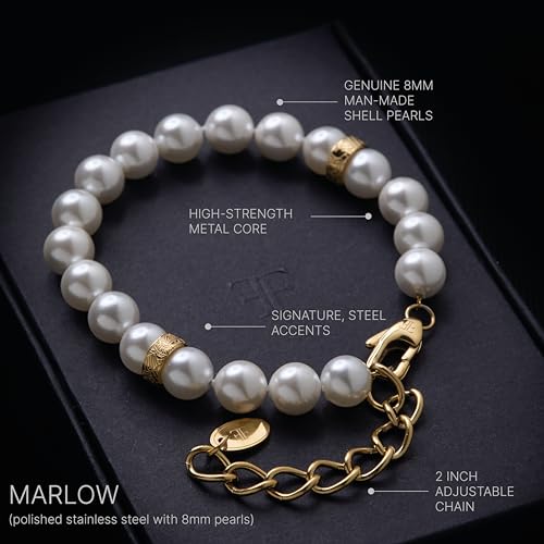 Forge & Foundry Men's 8mm Shell Pearl (Man-Made) Bracelet [Small, Medium, Large and Adjustable Sizing Options] | Marlow | Refined Hand-Crafted Jewelry, Designed by Jewelers, Forged for Men [Marlow]3