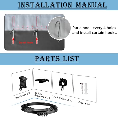 Image of Room Divider Curtains with Ceiling Track, 95% Blackout Heavy Curtains Noise Reduction Privacy Curtain System Kits, 15 ft Wide x 7 ft Tall, Grey, 1 Panel