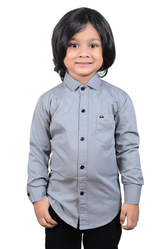Image of Boy's Kids Regular Fit Solid Pattern Cotton Shirt with Pocket Collared Neck Long Sleeve Button Down Closure Type and Standard Length | Boys Cotton T-Shirts Set | Shirt for Boy