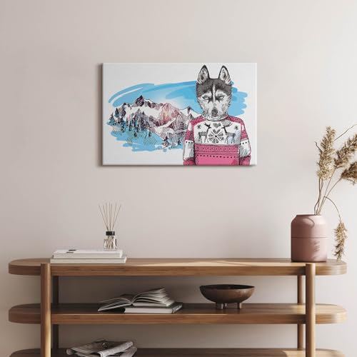 Tableau Husky pull 60x40cm idée cadeau - Image imprimée sur toile murale Wallfluent