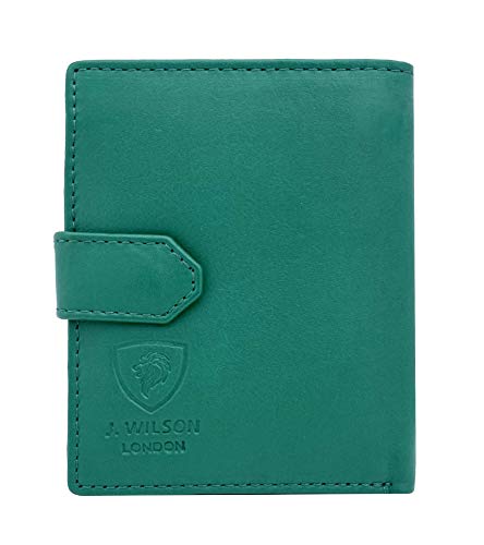 Image of J. Wilson London Ladies RFID Safe Designer Soft LeatherCOMPACT Left Hand Purse Card Women Clutch Wallet with Zip Pocket Gift Boxed (Teal)