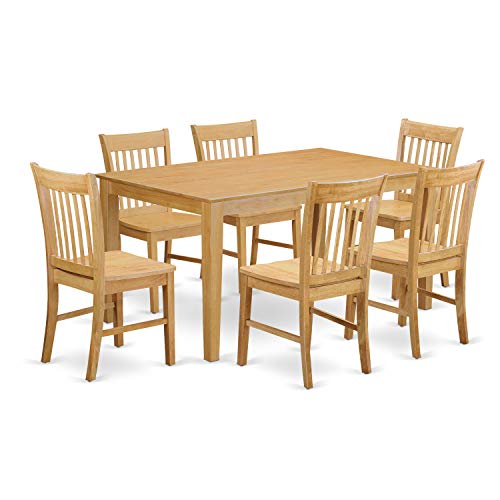 East West Furniture Wooden Dining Table Set 7 Pc - Wooden Chairs Seat - Oak Finish Kitchen Table and Structure