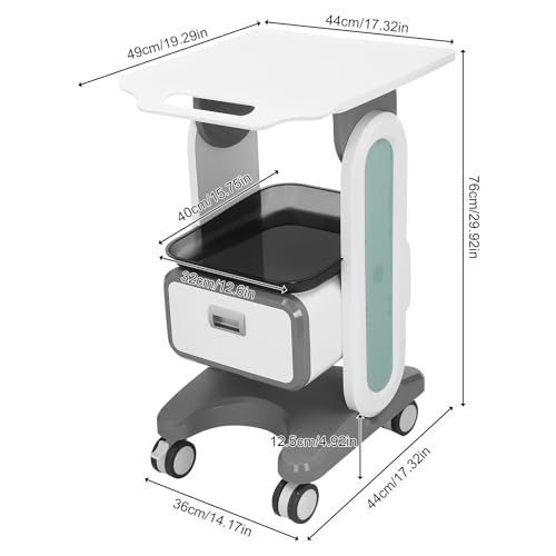 Professional Medical Trolley Cart with Wheels, Mobile Ultrasound Cart, Large Capacity Salon & Beauty Storage Utility Cart with Drawer for Home Bedroom Salon Lab Hospital Dental Office Clinic - Image 7