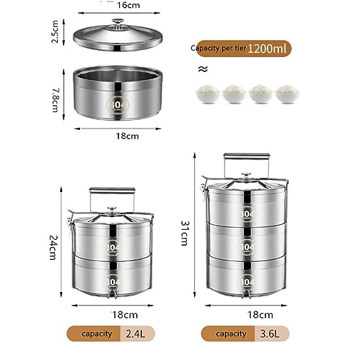 Contenitore termico per il pranzo in acciaio inox, con grande capacità e 2 piani, perfetto per la consegna e la separazione dei pasti, include borsa isolante