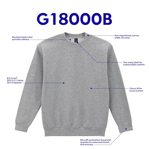 Gildan Youth Fleece Crewneck Sweatshirt, Style G18000B, White, Medium
