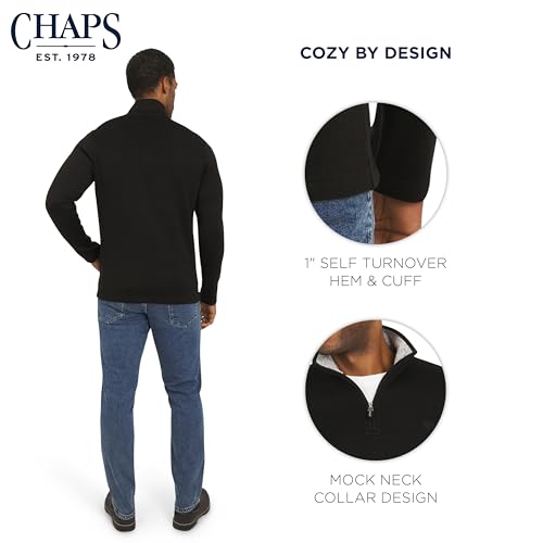 Chaps Men\'s Regular Fit Long Sleeve Midweight Quarter Zip Fleece Pullover Sweater, American Black, Large