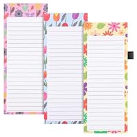 Thboxes 3 Pack Magnetic Shopping List Pad for Fridge, To Do List Pad 180 Sheets Tear off Magnetic Notepad for Fridge with Pen Loop for Shopping, Locker Filing Cabinet, 21 X 9 cm-Floral Style